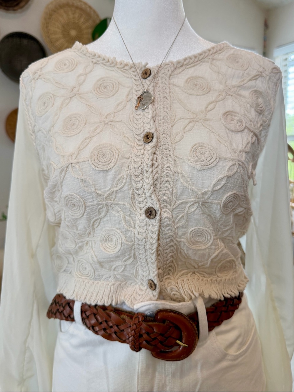 ADORA Boho Festival Hippie Cotton Embroidered Cropped Coastal Blouse Women’s S